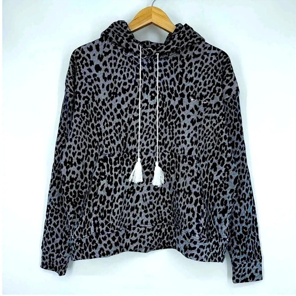 THE UPSIDE Blue Indigo Leopard Pullover Hoodie Navy - Picture 1 of 8